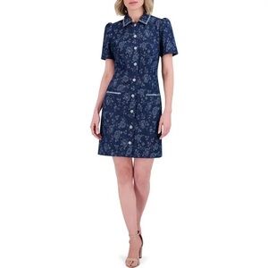 Eliza J Floral Jacquard Bead Detail Denim Shirtdress